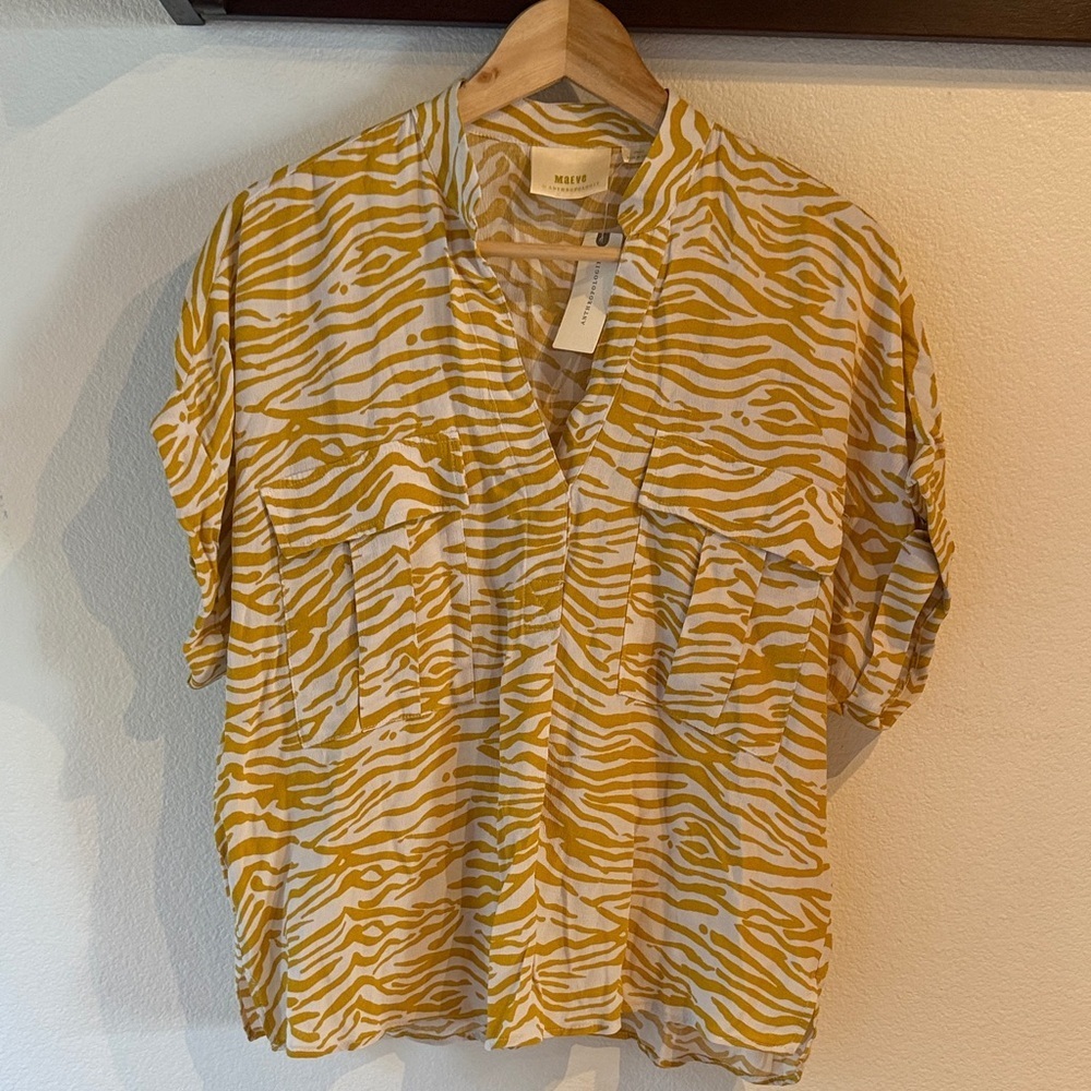 🆕 Mauve by Anthropology Zebra Print Relaxed Cargo Pocket Blouse, Size S - Picture 3 of 10